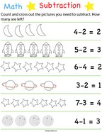 Preschool Math- Space Subtraction Math Worksheet