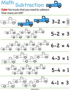 Preschool Math- Truck Subtraction Math Worksheet