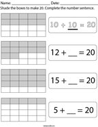 Shade the boxes to make 20 Math Worksheet