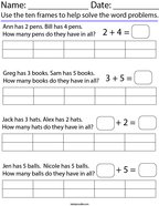 Solving Word Problems with Ten Frames Math Worksheet