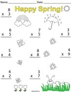Spring Multiplication - 1 digit  Math Worksheet