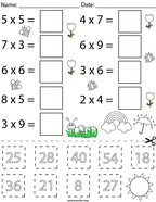 Spring Multiplication Cut and Paste Math Worksheet