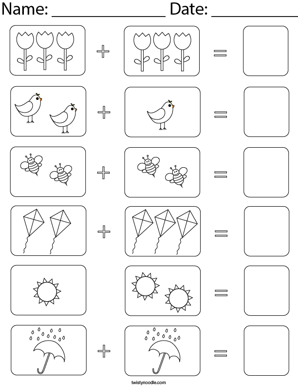 Spring Picture Addition Math Worksheet
