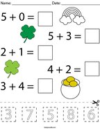 St Patrick's Day Addition Cut and Paste Math Worksheet