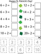 St Patrick's Day Division Cut and Paste Math Worksheet