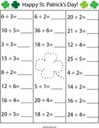 St Patrick's Day Division Math Worksheet