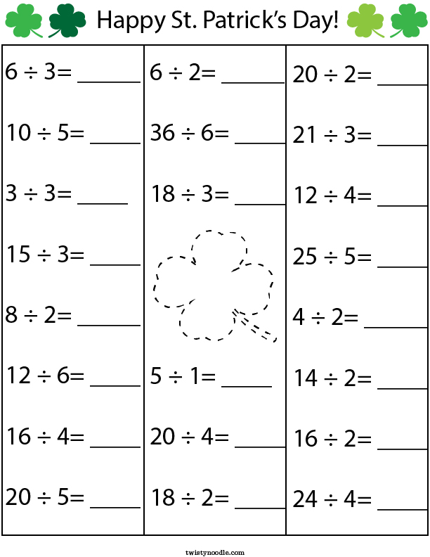 St. Patrick's Day Division Math Worksheet
