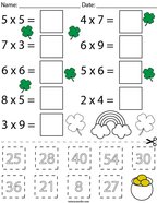 St Patrick's Day Multiplication Cut and Paste Math Worksheet