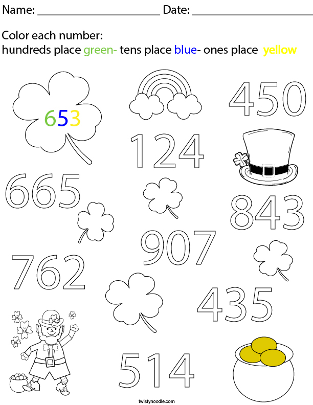 St. Patrick's Day Place Value Math Worksheet