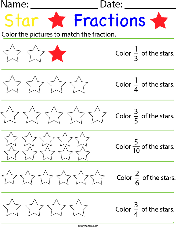 Star Fractions Math Worksheet