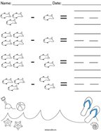 Subtract the Fish Math Worksheet