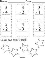 Subtract Within 5 Flashcards Math Worksheet