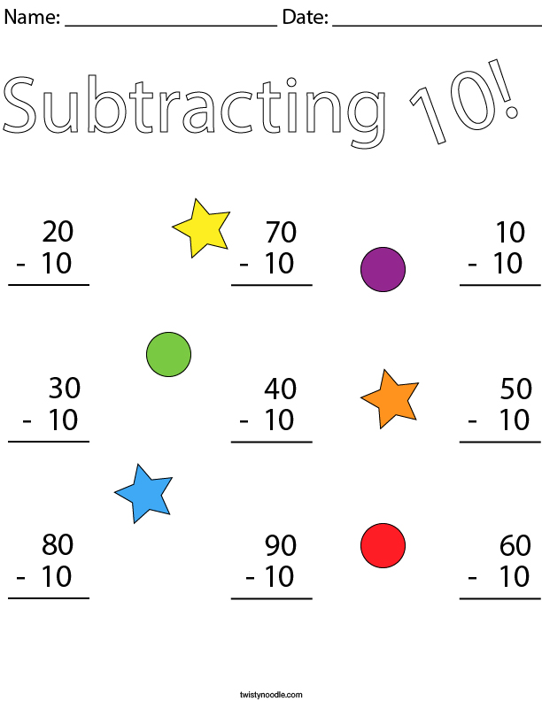 Subtracting 10! Math Worksheet