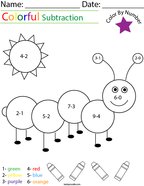 Subtraction- Color by Number Caterpillar Math Worksheet