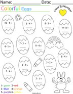 Subtraction- Color by Number Eggs Math Worksheet