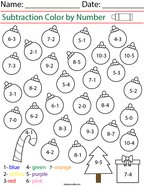 Subtraction- Color by Number Ornaments Math Worksheet