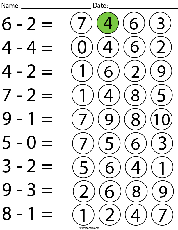 Subtraction- Color the Answer Math Worksheet