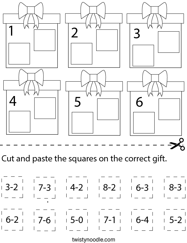 Subtraction- Cut and Paste the Squares Math Worksheet