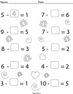 Subtraction Equations- Fill in the Missing Numbers Math Worksheet