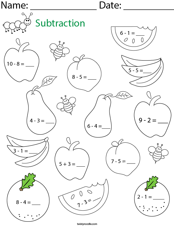 Subtraction- Fruit Math Worksheet