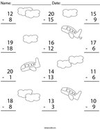 Subtraction in the Sky Math Worksheet