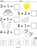 Summer Cut and Paste Addition Math Worksheet