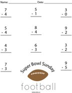 Super Bowl Subtraction Math Worksheet