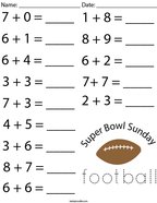 Super Bowl Sunday Addition Math Worksheet