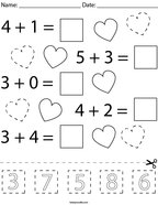 Valentine's Day Addition Cut and Paste Math Worksheet