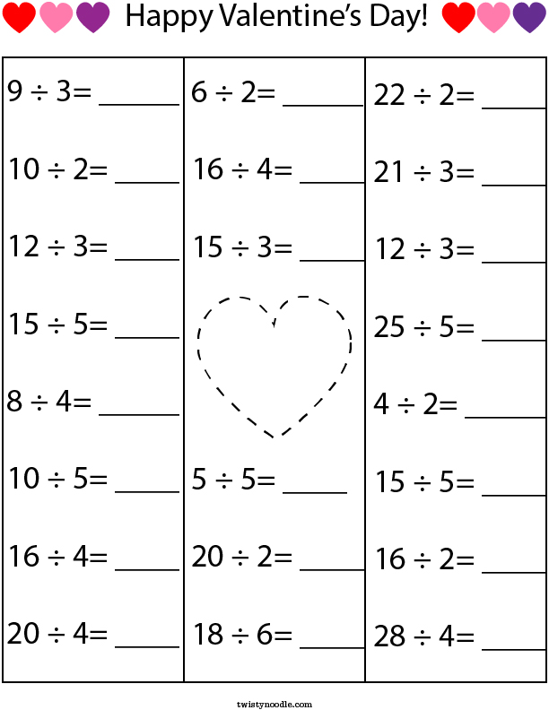 Valentine's Day Division Math Worksheet