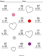 Valentine's Day Multiplication Practice- 2 Digit by 2 Digit Math Worksheet