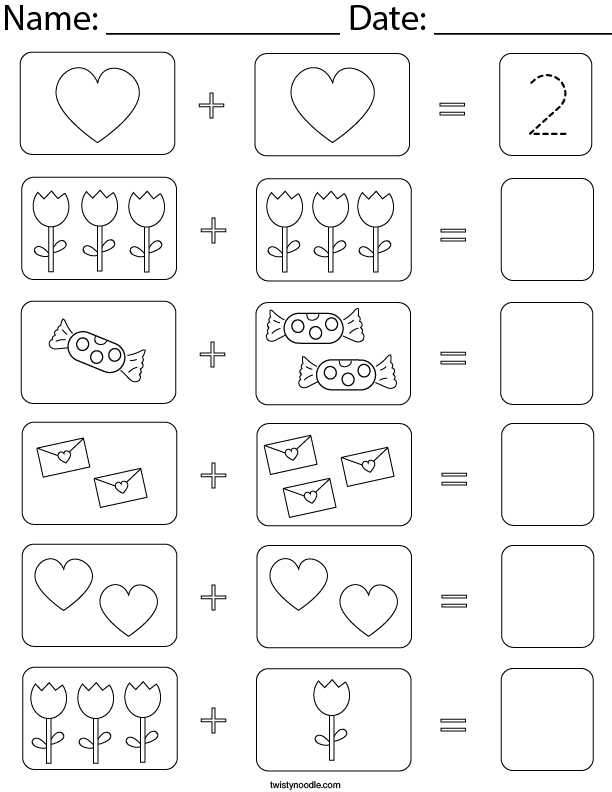 Valentine's Day Picture Addition Math Worksheet