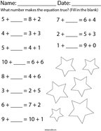 What number makes the equation true (addition) Math Worksheet