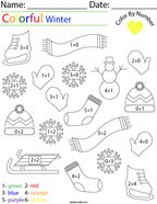 Winter Color by Number Addition Math Worksheet
