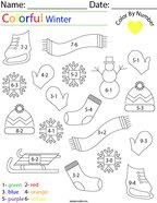 Winter Color by Number Subtraction Math Worksheet