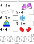 Winter Cut and Paste Subtraction Math Worksheet