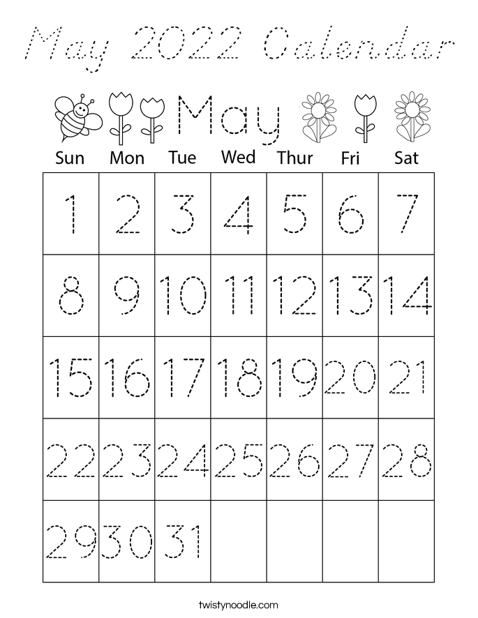 May 2022 Calendar Coloring Page