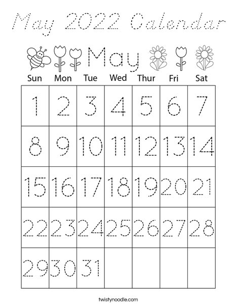 May 2020 Calendar Coloring Page