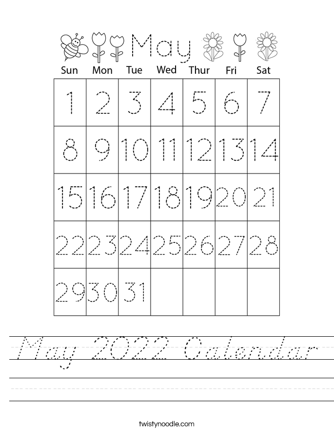 May 2022 Calendar Worksheet