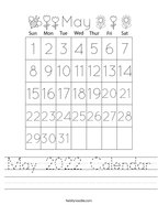 May 2022 Calendar Handwriting Sheet