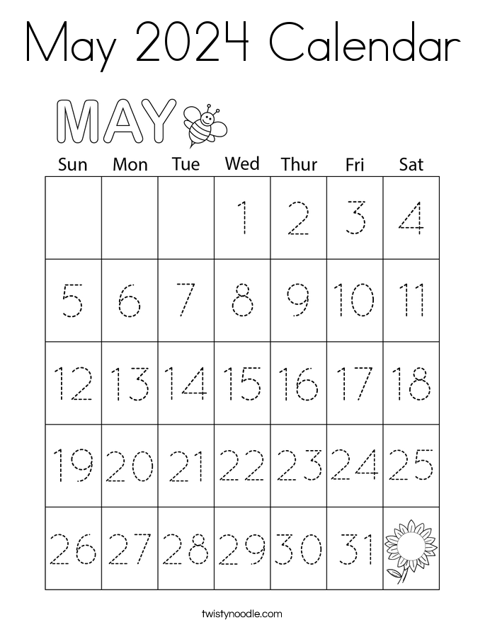 May 2024 Calendar Coloring Page
