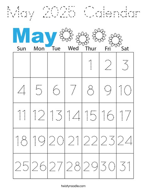 May 2025 Calendar Coloring Page