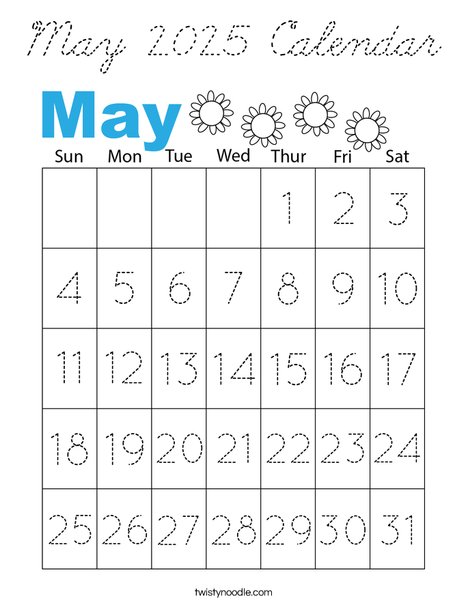 May 2025 Calendar Coloring Page