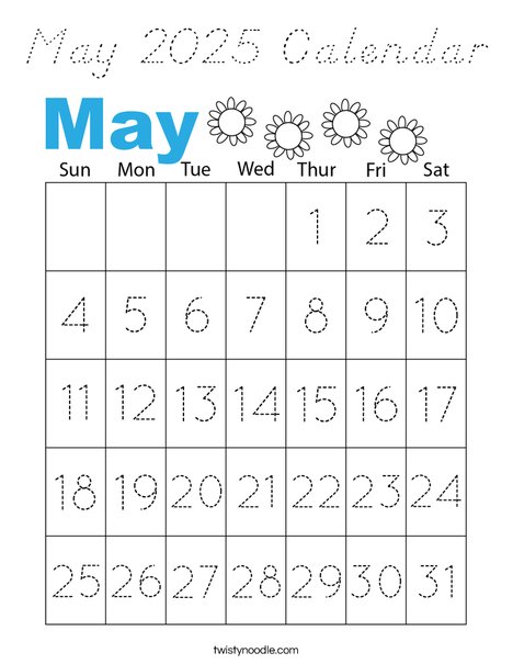 May 2025 Calendar Coloring Page