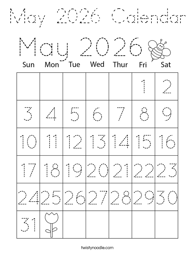 May 2026 Calendar Coloring Page