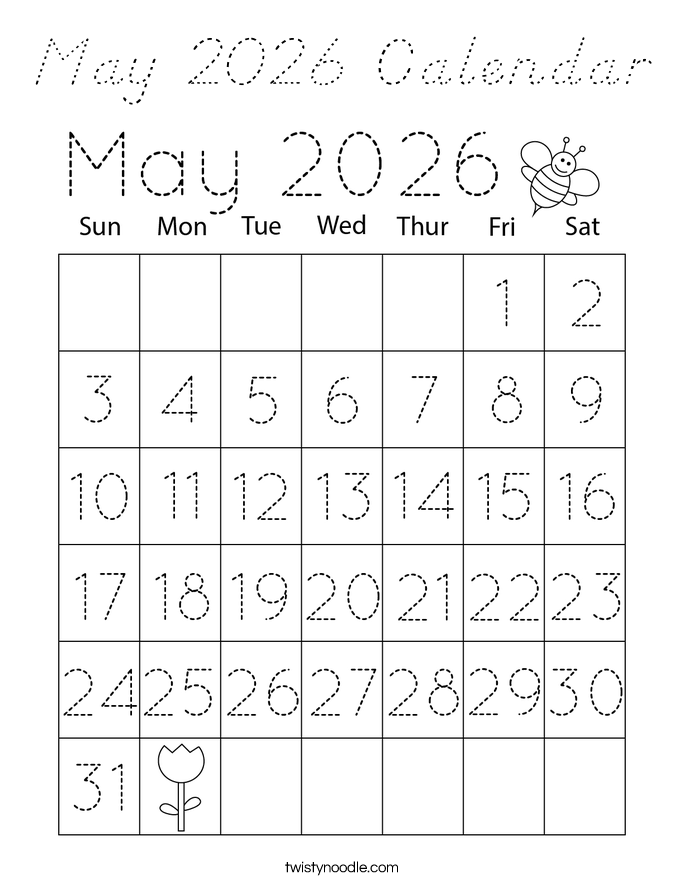 May 2026 Calendar Coloring Page