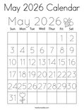 May 2026 Calendar Coloring Page