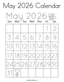 May 2026 Calendar Coloring Page