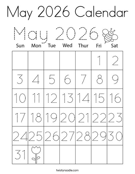 May 2026 Calendar Coloring Page