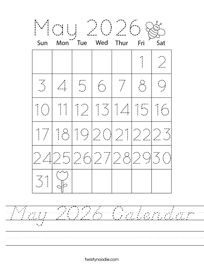 May 2026 Calendar Worksheet
